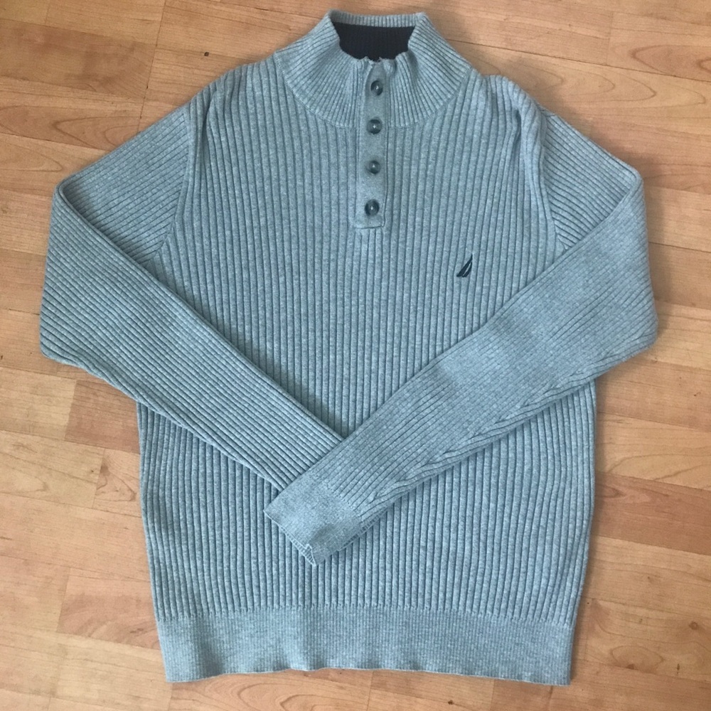 Grey Nautica Cardigan Turtleneck Size L